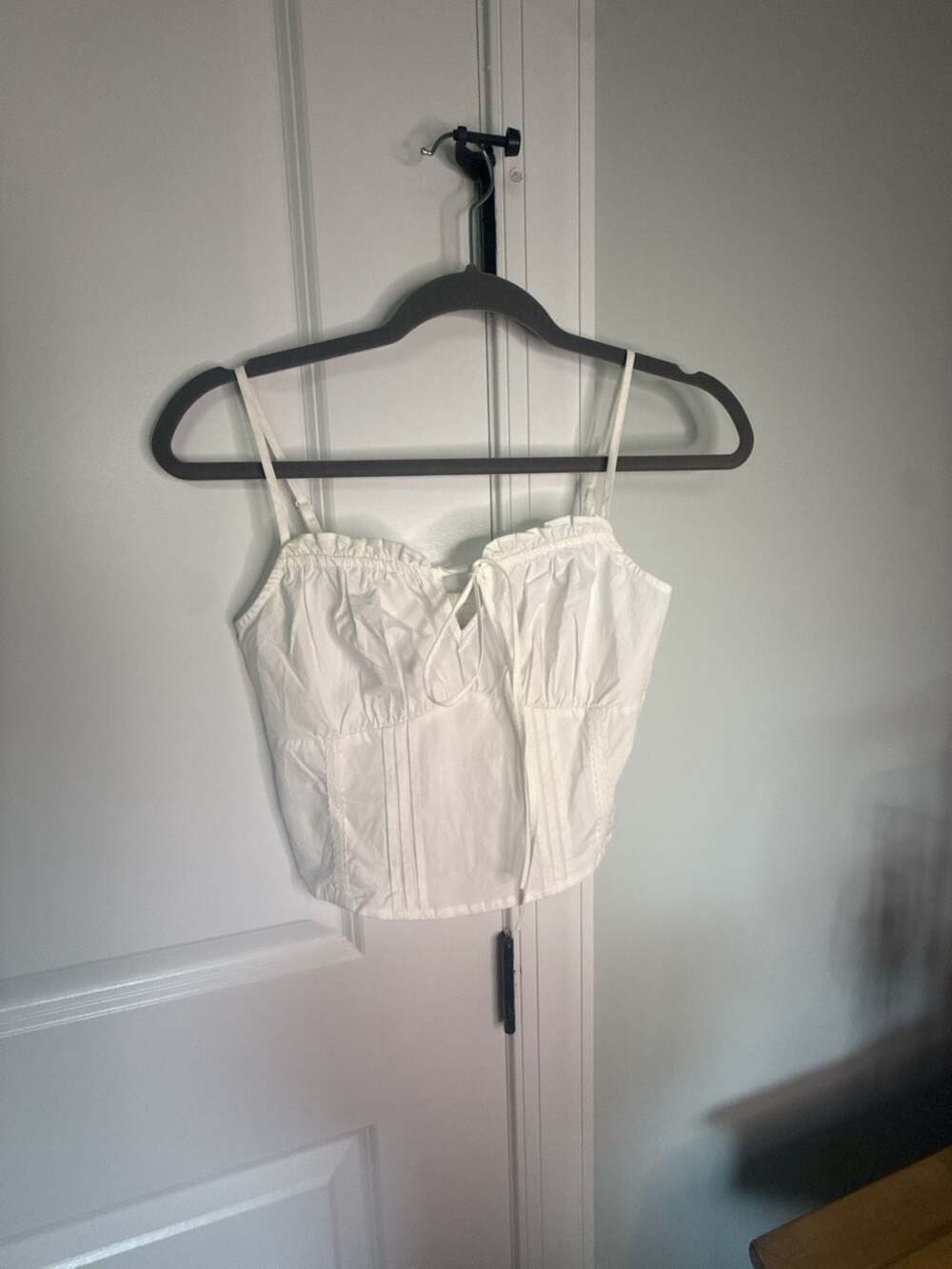 Urban Revivo White Ruffled Tie-Front Cami Crop Top